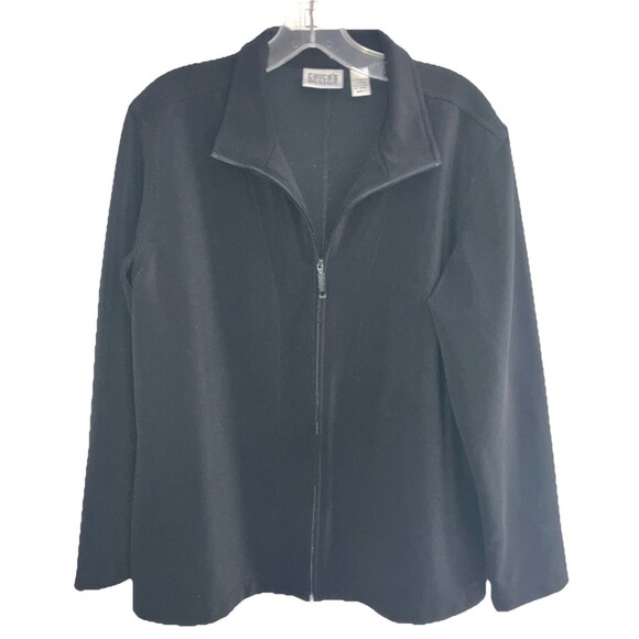 chicos design jacket size 2 Black Zip Up Minimalist Warm Rayon - Picture 1 of 4